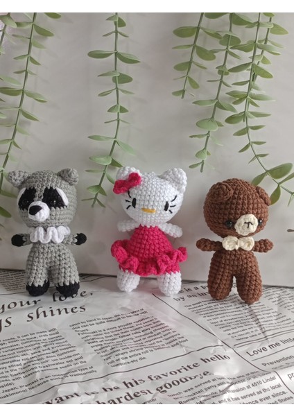 Amigurumi Örgü Hayvan Oyuncak Uyku Arkadaşı ( Rakun, Hello Kitty, Ayıcık)