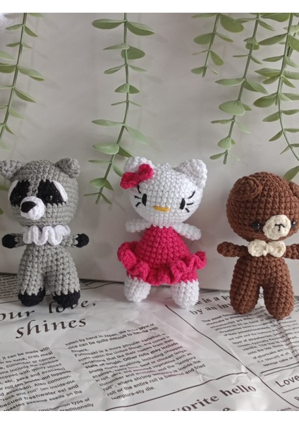 Amigurumi Örgü Hayvan Oyuncak Uyku Arkadaşı ( Rakun, Hello Kitty, Ayıcık)