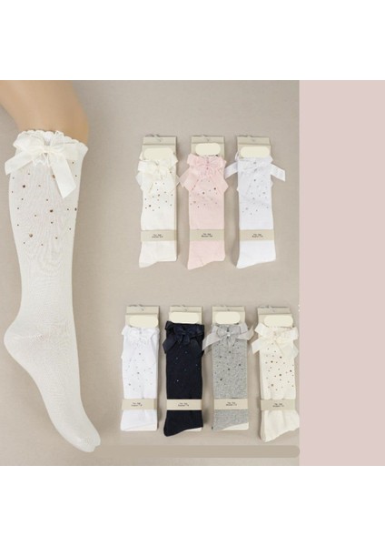 Damla Detaylı Kudele Fiyonk Tasarım Kız Çocuk Çorap