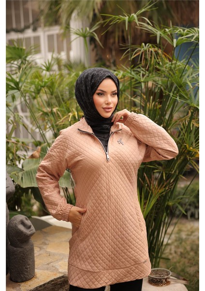 Kısa Fermuarlı Yaka Kapitone Şık Spor Sweat - (38-46) - 71227 - Nescafe