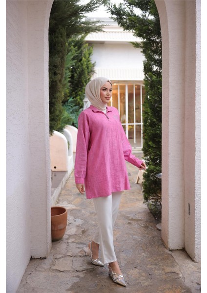 Yarım Fermuarlı Yaka Logo Baskılı Tunik - 71245.025 - Fuşya fiyatları