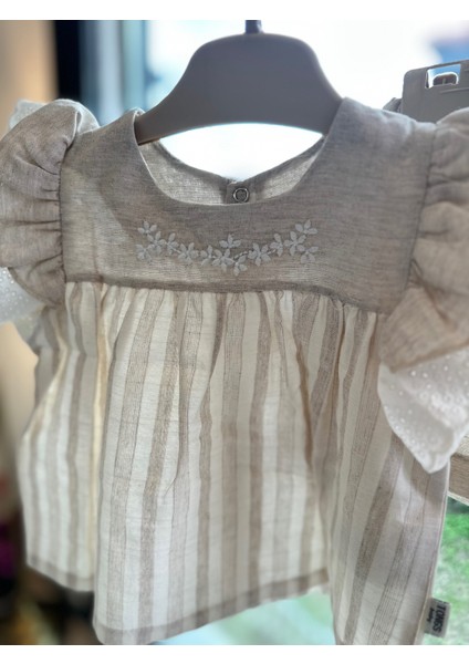 Kız Bebek Nostalgia Alt Üst Takım Bej Renk - Nakış ve Fırfır Detaylı fiyatları