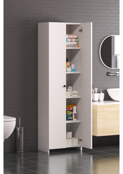 Modüler 5 Katlı 2 Kapaklı Çok Amaçlı Dolap Beyaz