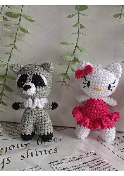 Amigurumi Örgü Hayvan Oyuncak Uyku Arkadaşı ( Rakun, Hello Kitty)