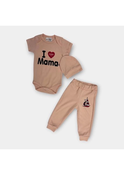 Baby Marka Baskılı Miniko Desen Üçlü Çıtçıtlı Bady Takım 6-24 Ay
