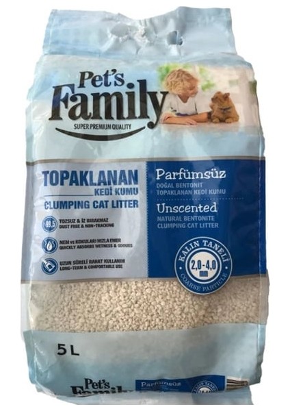 Super Premium Parfümsüz Doğal Topaklaşan Kalın Bentonit Kedi Kumu 5 lt