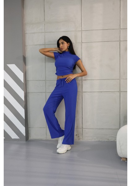 Kadın Yanları Büzgülü Bluz-Pantolon Takım