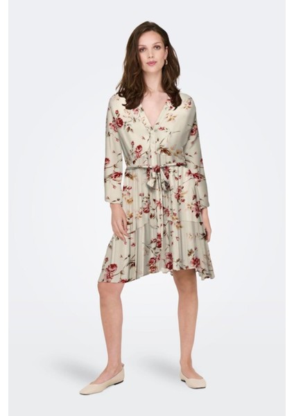 Onlclemmentıne Lıfe 3/4 Dress Wvn Noos Krem