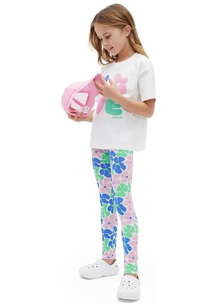Yeni Sezon Kız Çocuk Pamuklu Çiçek Love Baskılı Alt-Üst T-Shirt ve Taytlı Takım