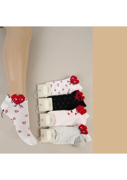 Kalp Detaylı Işleme Renkli Kız Çocuk Çorap