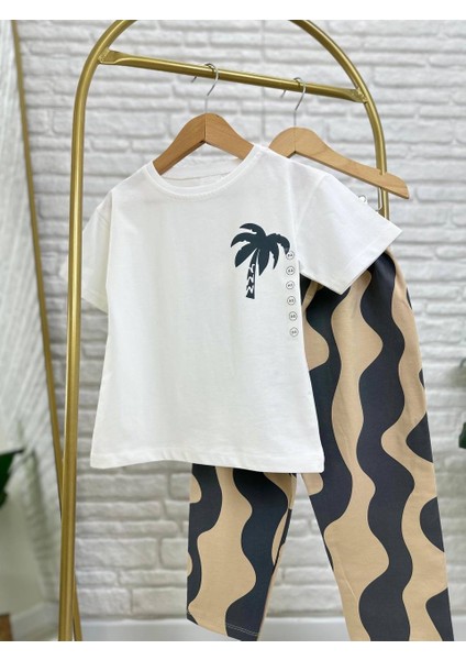 Yeni Sezon Erkek Çocuk Pamuklu Palmiye Palmiye Baskılı T-Shirt ve Jogger Eşofmanlı Alt-Üst Takım fiyatları