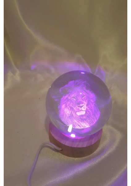 Aslan Cim Bom Galata Saray 3D LED Işık Cam Küre Çok Renk Gece Lambası Mega Boy