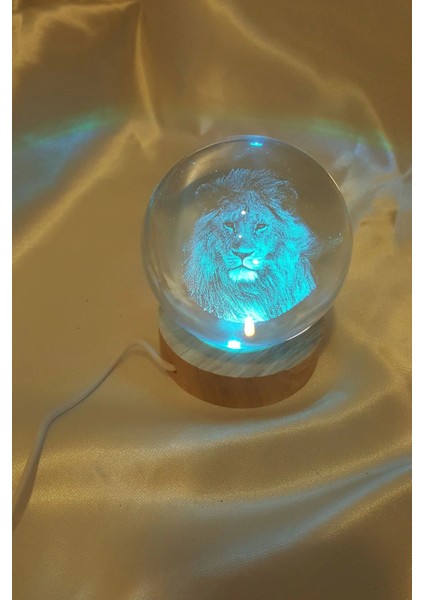 Aslan Cim Bom Galata Saray 3D LED Işık Cam Küre Çok Renk Gece Lambası Mega Boy