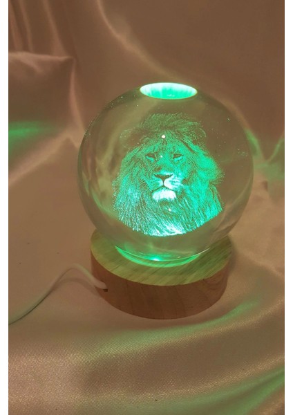Aslan Cim Bom Galata Saray 3D LED Işık Cam Küre Çok Renk Gece Lambası Mega Boy