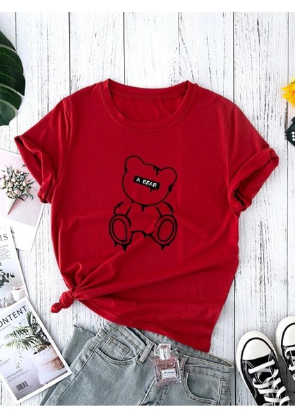 Unisex A Bear Baskılı Oversize T-Shirt Salas Boyfriend