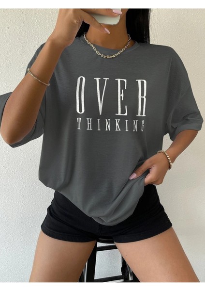 Over Thınkıng Baskılı Kadın / Kız Salas Oversize Salaş T-Shirt modelleri
