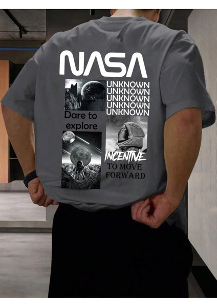 Nasa Baskılı Oversize Erkek T-Shirt Salaş Boyfirend