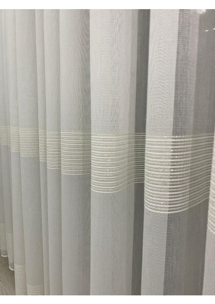 18101 Gold Simli Yatay Şeritli Modern Ekru Tül Perde 1/2,5 Normal Orta Pileli fiyatları