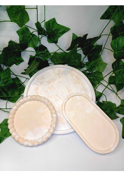 3'lü Dekoratif Tabak Seti - Mum Sunum Makyaj Ikram Takı Çok Amaçlı - El Yapımı