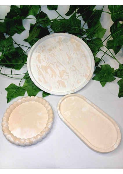 3'lü Dekoratif Tabak Seti - Mum Sunum Makyaj Ikram Takı Çok Amaçlı - El Yapımı fiyatları