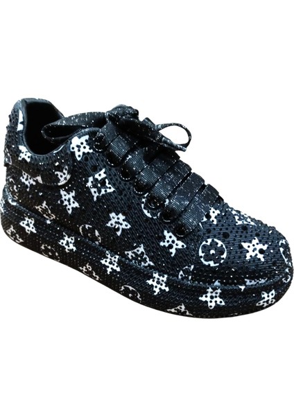 25Y451-4 Kadın Taşlı Sneaker Ayakkabı Siyah