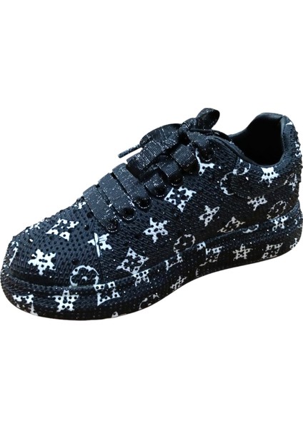 25Y451-4 Kadın Taşlı Sneaker Ayakkabı Siyah