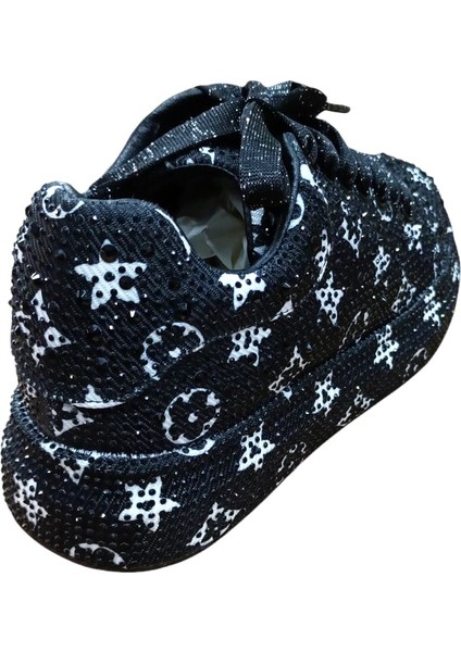25Y451-4 Kadın Taşlı Sneaker Ayakkabı Siyah