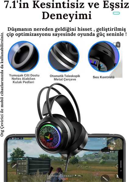 Oyuncu Kulaklık Vk-1 Gaming Headset 7.1 USB Rgb 50MM Surround Ses Profesyonel Kulaklık fiyatları