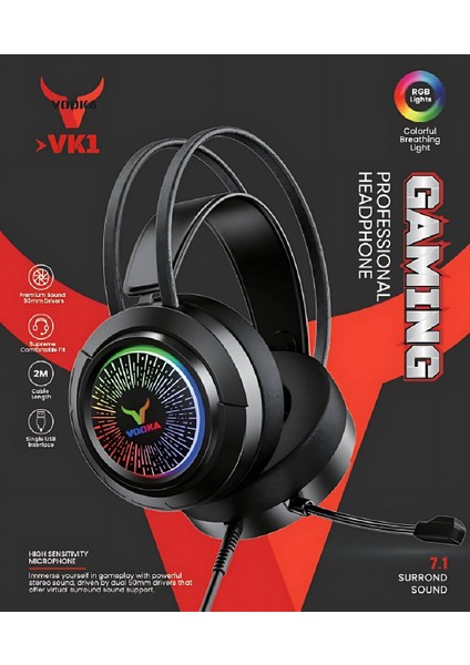 Oyuncu Kulaklık Vk-1 Gaming Headset 7.1 USB Rgb 50MM Surround Ses Profesyonel Kulaklık indirimleri