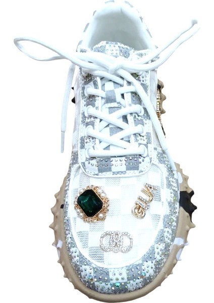 25Y338-9 Kadın Taşlı Sneaker Ayakkabı Beyaz fırsatları