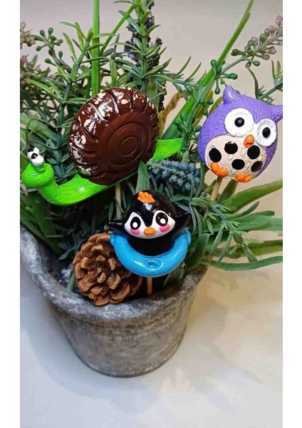 10LU Saksı Süsü - 10 Adet Sevimli Hayvanlar Çubuklu Figür - Süslü Kürdan - El Yapımı fırsatları