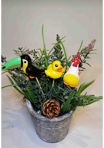 10LU Saksı Süsü - 10 Adet Sevimli Hayvanlar Çubuklu Figür - Süslü Kürdan - El Yapımı indirimleri