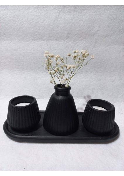Pampas Vazolu Tabaklı Ikili Tealight Mumluk Set