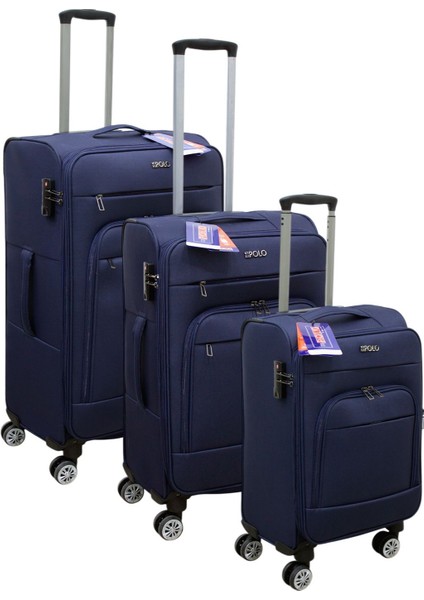 Lacivert Kabin (Küçük) Orta ve Büyük Boy 3'lü Carry-On Lüks Kumaş Valiz Seti ES0043