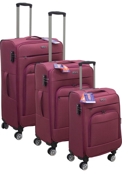 Bordo Kabin (Küçük) Orta ve Büyük Boy 3'lü Carry-On Lüks Kumaş Valiz Seti ES0043