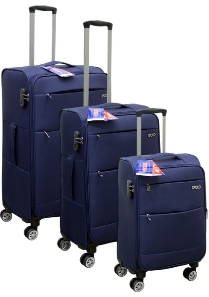 Lacivert Kabin (Küçük) Orta ve Büyük Boy 3'lü Carry-On Lüks Kumaş Valiz Seti ES0052