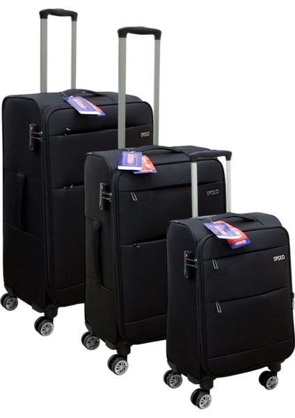Siyah Kabin (Küçük) Orta ve Büyük Boy 3'lü Carry-On Lüks Kumaş Valiz Seti ES0052