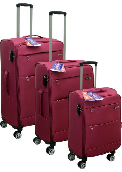 Bordo Kabin (Küçük) Orta ve Büyük Boy 3'lü Carry-On Lüks Kumaş Valiz Seti ES0052