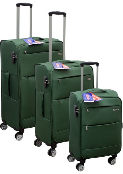 Haki Kabin (Küçük) Orta ve Büyük Boy 3'lü Carry-On Lüks Kumaş Valiz Seti ES0052