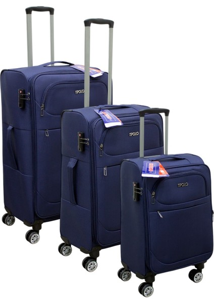 Lacivert Kabin (Küçük) Orta ve Büyük Boy 3'lü Carry-On Lüks Kumaş Valiz Seti ES0011