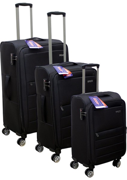 Siyah Kabin (Küçük) Orta ve Büyük Boy 3'lü Carry-On Lüks Kumaş Valiz Seti ES0015