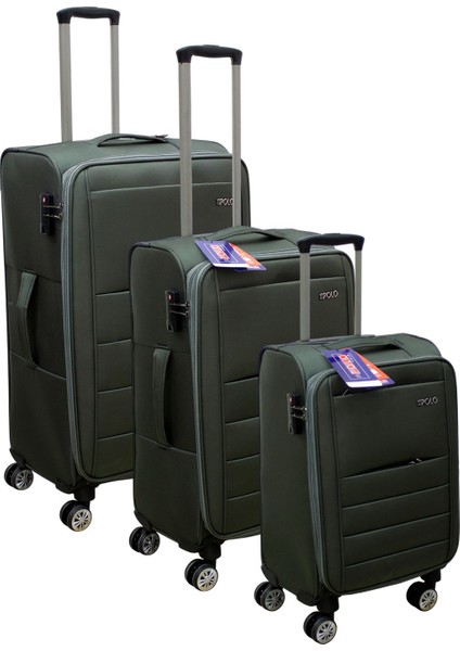 Haki Kabin (Küçük) Orta ve Büyük Boy 3'lü Carry-On Lüks Kumaş Valiz Seti ES0015