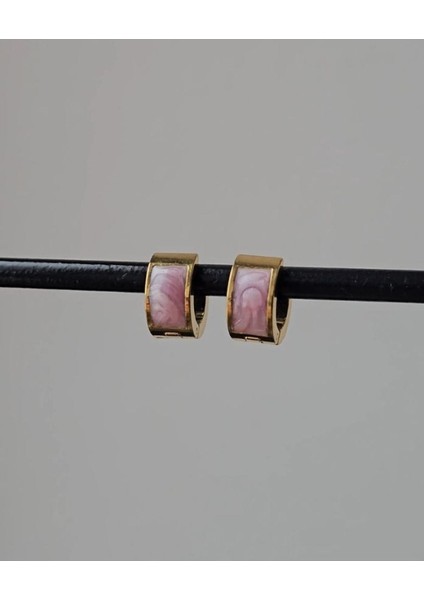 Çelik Halka Açık Pembe Mineli 15 mm Küpe