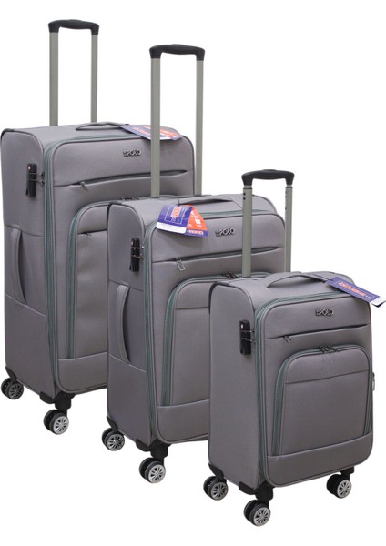 Gri Kabin (Küçük) Orta ve Büyük Boy 3'lü Carry-On Lüks Kumaş Valiz Seti ES0043