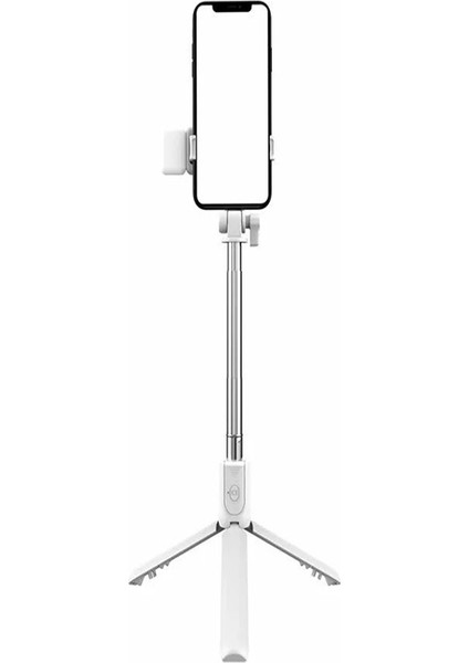 2in1 Masüstü Işıklı Tripod Bluetooth Kumandlı Selfie Çubuğu Ios ve Android Uyumlu Beyaz