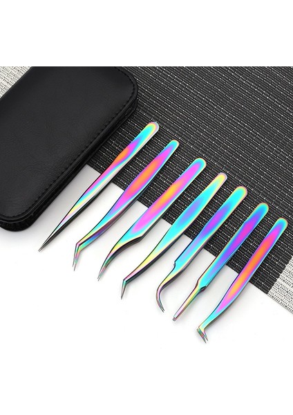 Kirpik Uzatma Cımbız Seti, Fangze 7 Parça Kirpik Seti Gökkuşağı Paslanmaz Çelik Düz ve Kavisli Cımbız Tırnak Sanatı Batık Kıl El Sanatları Için modelleri