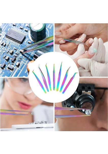 Kirpik Uzatma Cımbız Seti, Fangze 7 Parça Kirpik Seti Gökkuşağı Paslanmaz Çelik Düz ve Kavisli Cımbız Tırnak Sanatı Batık Kıl El Sanatları Için fırsatları