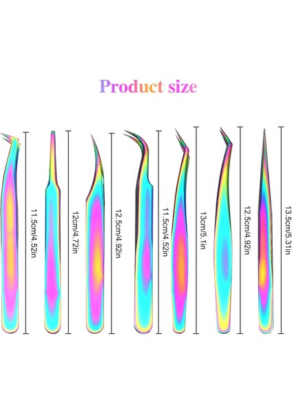 Kirpik Uzatma Cımbız Seti, Fangze 7 Parça Kirpik Seti Gökkuşağı Paslanmaz Çelik Düz ve Kavisli Cımbız Tırnak Sanatı Batık Kıl El Sanatları Için indirimleri