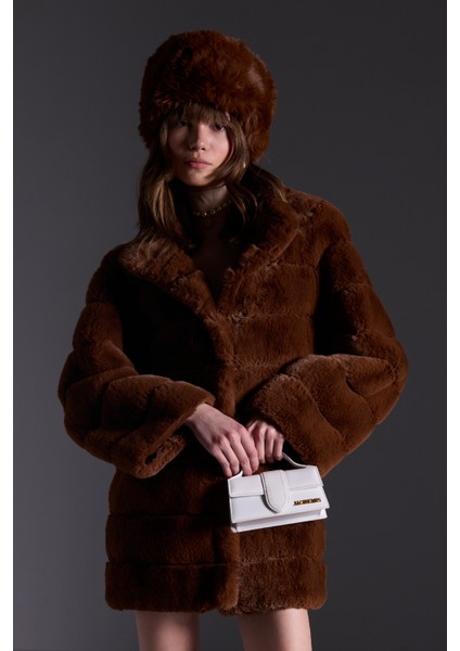 AÇELYAOKCU Premium Dik Yaka Kadın Rex Kürk Kaban