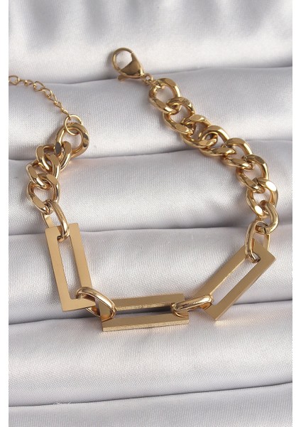 316L Çelik Gold Renk 2'li Zincir Model Kadın Bileklik - TJ-BB6731